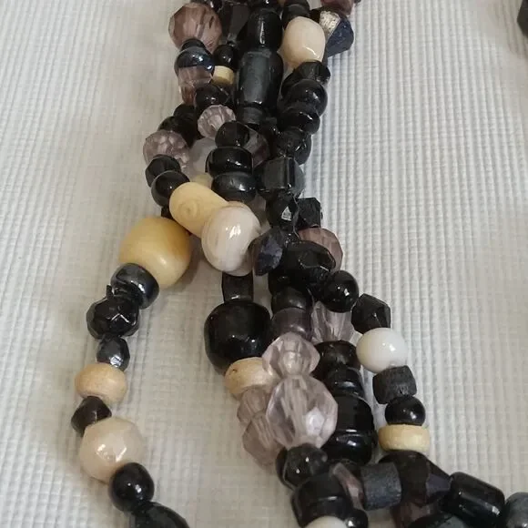 Black & Brown Assorted Beads Adjustable Multi-Strand Layered Statement Necklace - Picture 5 of 12